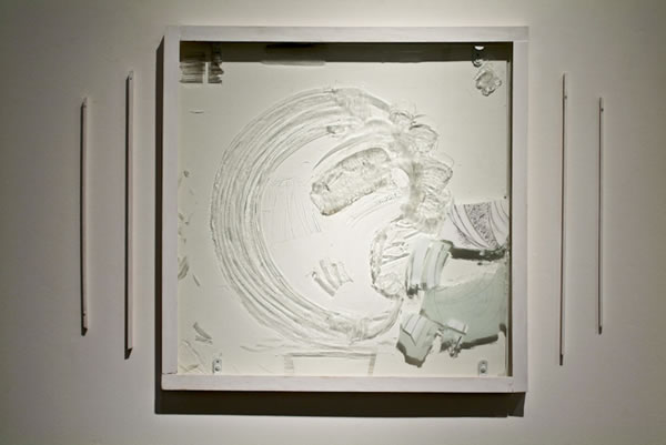 Doodle Piece, 2005 glass, paint, charcoal, wood, 24"x30" approx.