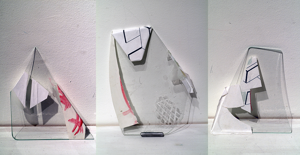 Pilchuck Poems, 2007, glass, metal, drawings, each 6"