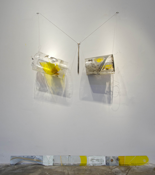 Google Glass Pieces, 2014, glass metal and paint, 8'x8'