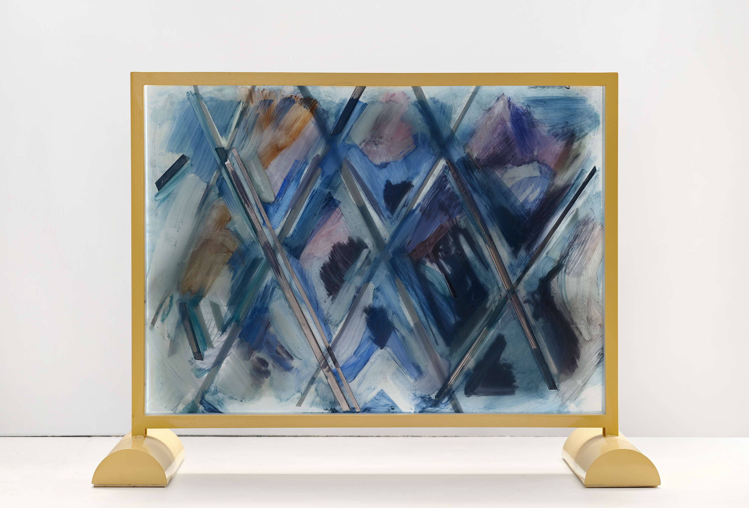 *"Beau Travail" Piece ( For Claire Denis)*, 2025; lead and paint and printer text on glass, metal armature; 22.5x30x12 inches. Photography by Brica Wilcox. Framing thanks to Nick Rodrigues.