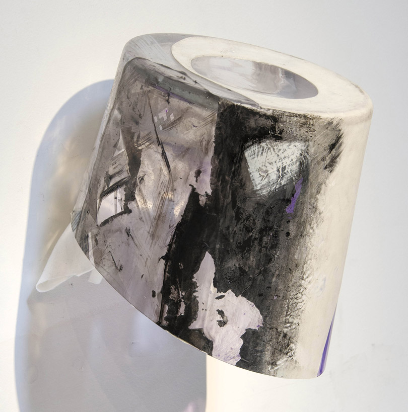 Terragni's head, 2014, glass and paint, 10" round