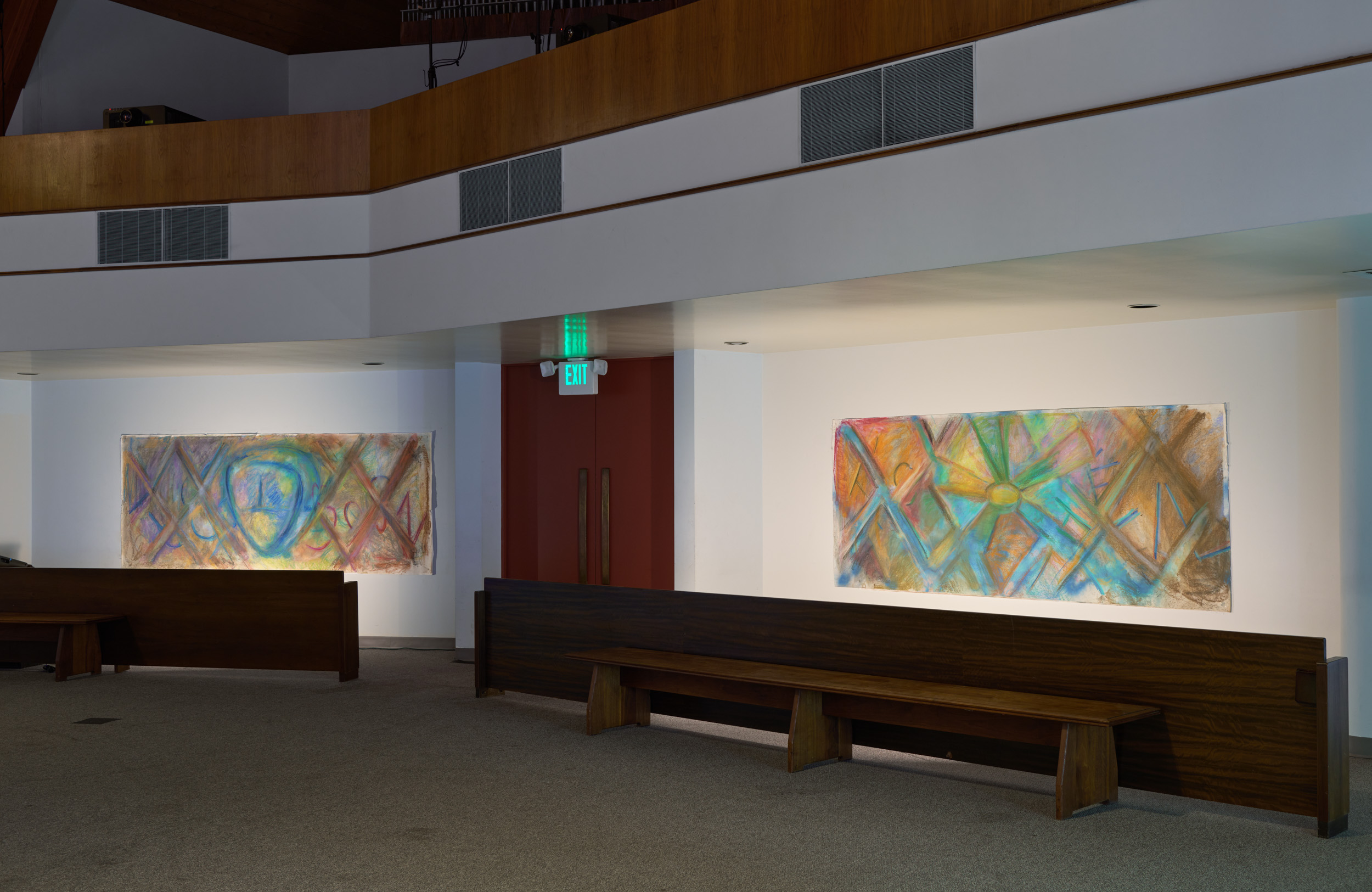 *Too Soon*, 2022, Chalk on paper; 48x123 inches

*To Tell*, 2022; Chalk on paper; 48x125 inches
Installed at Irenic projects. Photography by Brica WilcoxPhotography by Brica Wilcox.