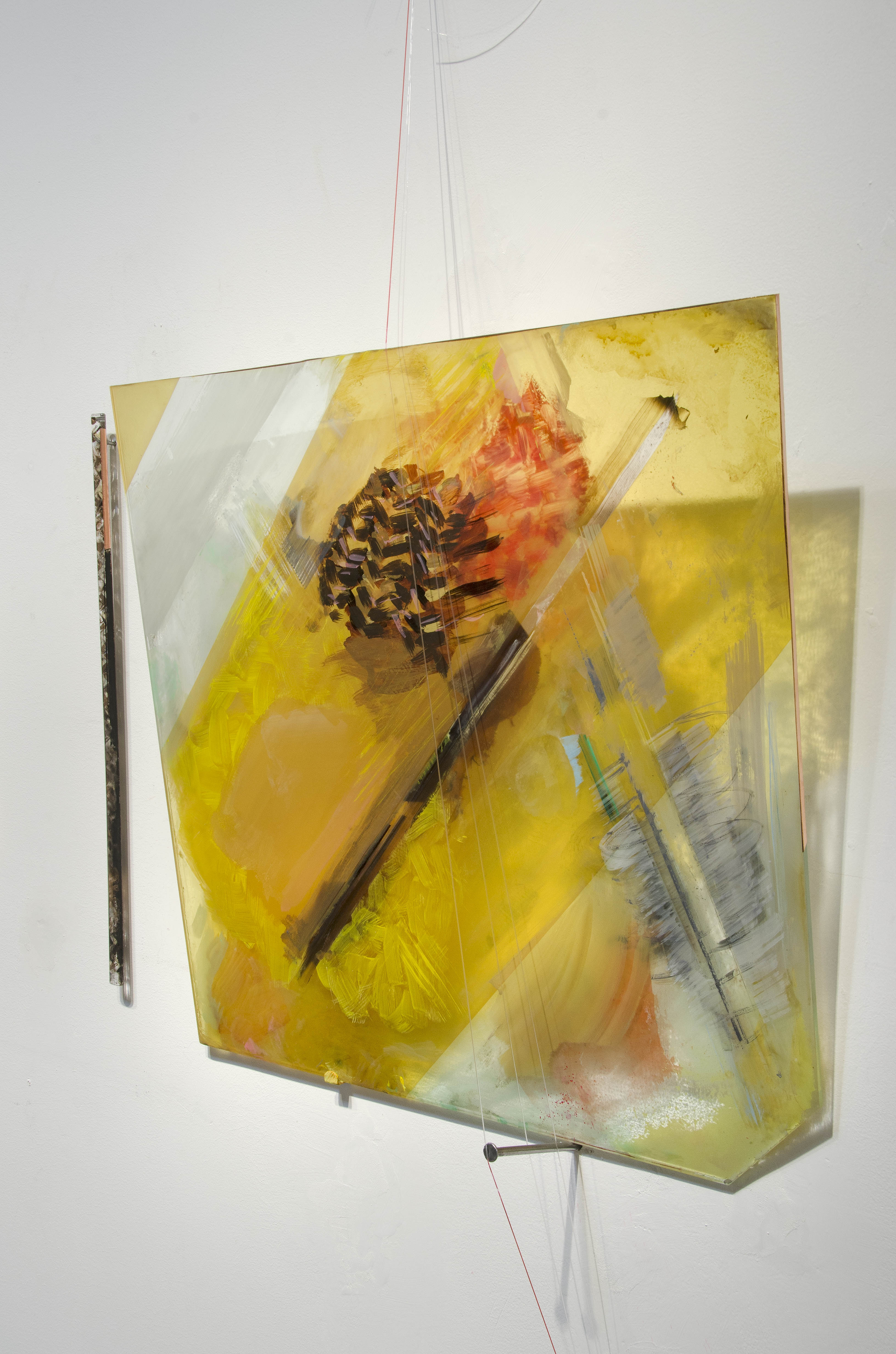 Tipper Piece II, 2014; Glass, paint,string, borosilicate and nail;30x34x4 inch. Foe Jimmy Hayward