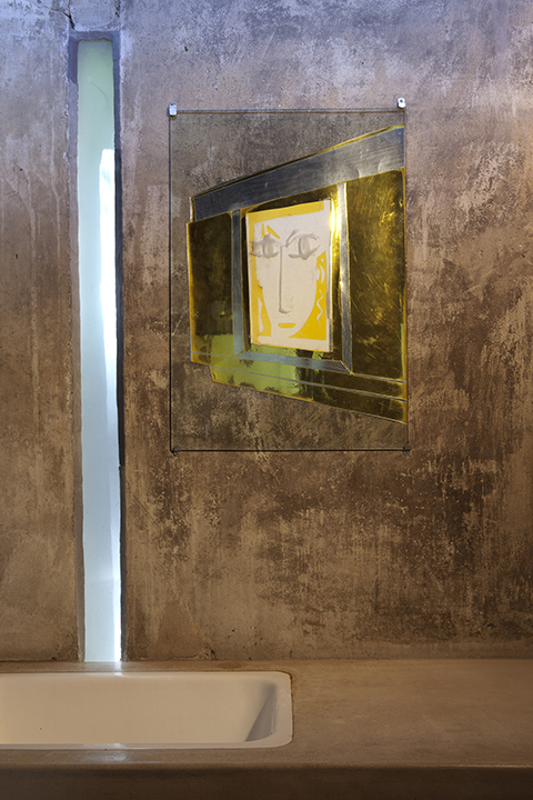 Bathroom Mirror Piece, Schindler Lab, 2011, glass and paint and metal, 26"x18"
