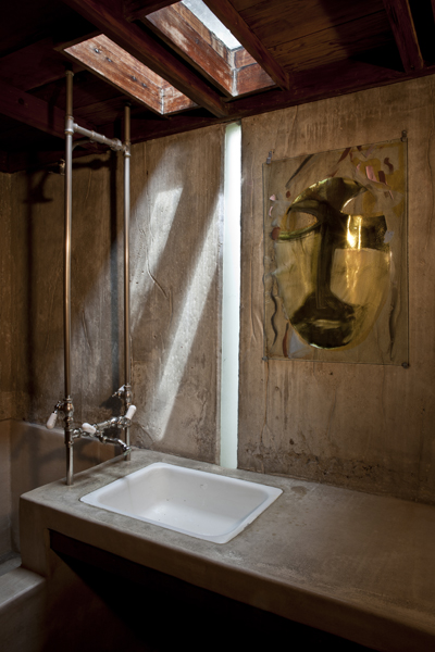 Bathroom Mirror Piece, Schindler Lab, 2011, glass and paint and metal, 26"x18"