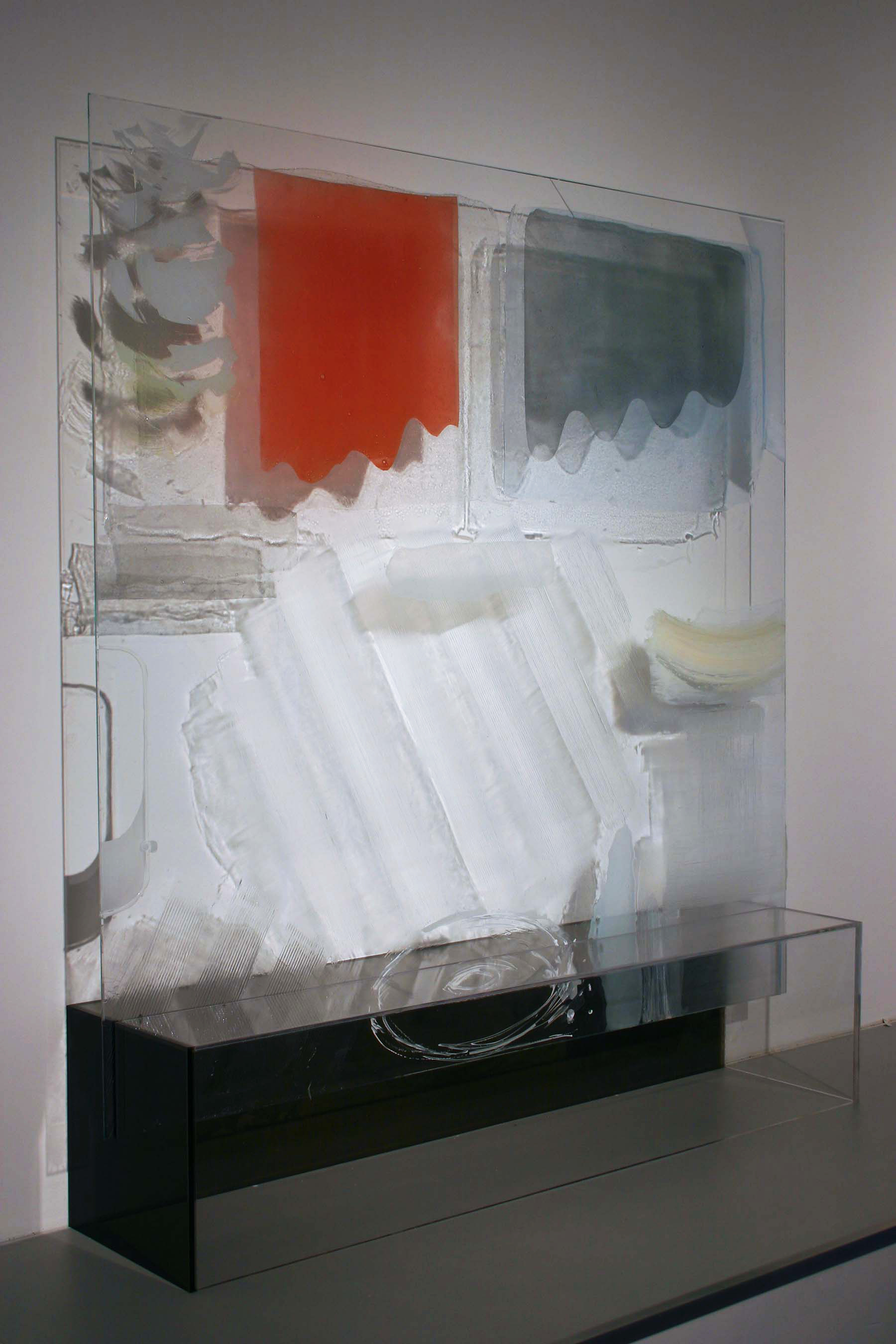 *Triumph of This over That,* 2006,paint on glass in plastic pedestal, 50x50x7 inches