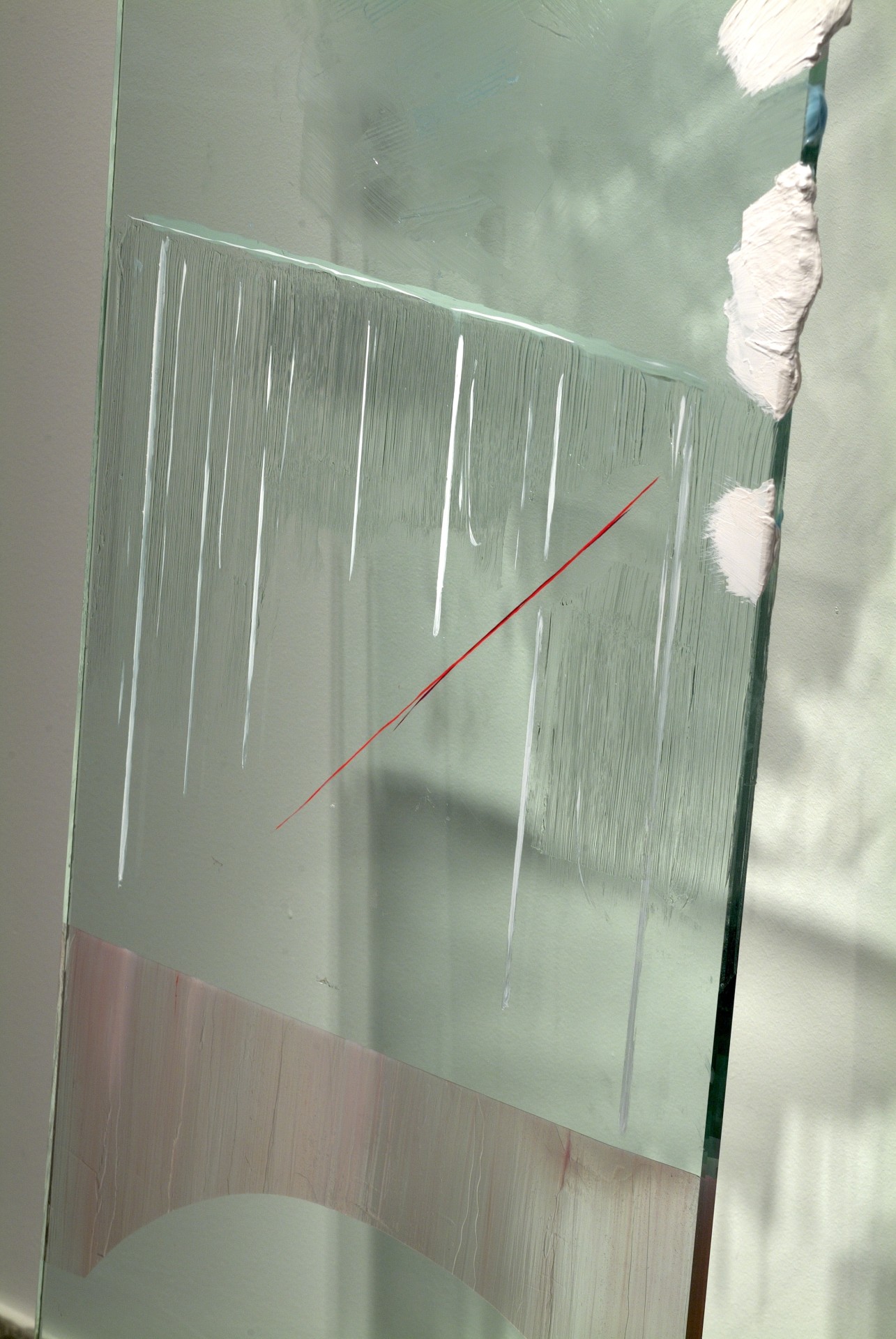 Detail, *Untitled Piece*, 2005, paint on glass, rubber, 72x15x16 inches