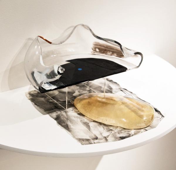 Hand Pavilion for Carla Accardi, 2019, glass and mixed media, approximately 14", from "Drawing Out Time", UrbanGlass, Brooklyn, NY (curated by Alexis Wilkinson). Photography by Blaine Davis Studio.