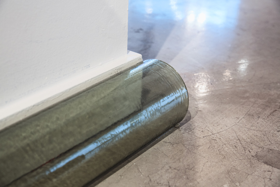 Glass Baseboard, Inflated Horizon (detail), 2019, approx. 7"x25' from "Drawing Out Time", UrbanGlass, Brooklyn, NY (curated by Alexis Wilkinson). Made with Second Best studio, Los Angeles. Photography by Blaine Davis Studio