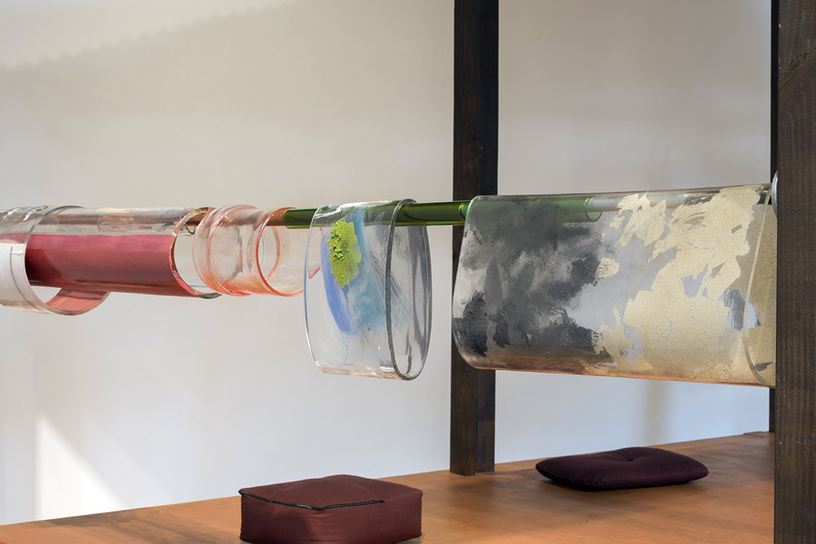 Glass Pavilion at LAMOA, Accardi Piece, Copper Piece, Dad Piece, Sand Piece, ….. 2014, LAMOA at the Armory Center for the Arts. Glass and mixed media.