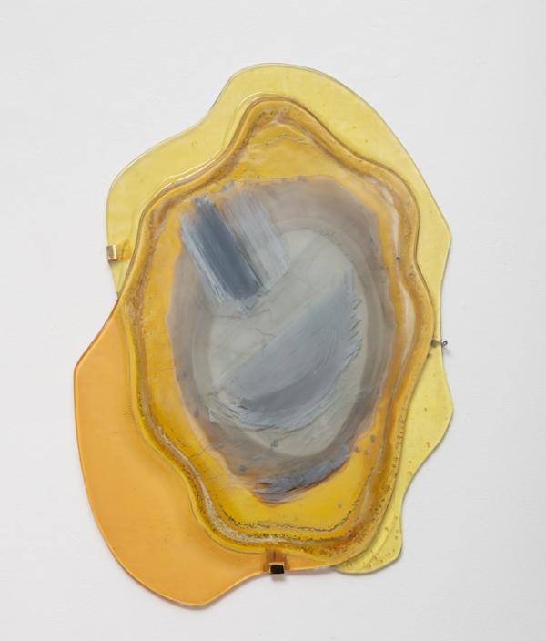 Negative Mirror Piece I, 2018, approx 26"x18", slumped mirror, paint and hardware. Made with help from Nicole Stahl.
