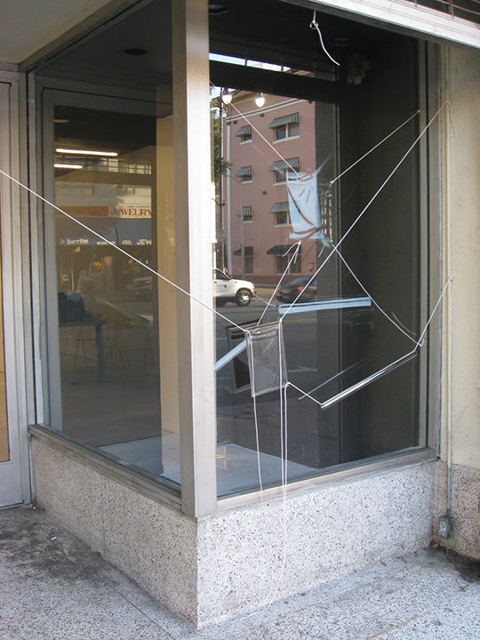 Window view from street, glass, rope, gouache (one of many interactive steps)