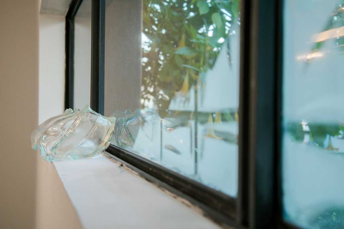 Terragni Pieces painted window and melted glass blocks