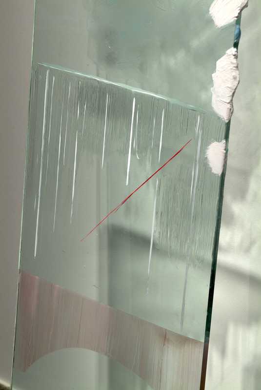 Detail, *Untitled Piece*, 2005, paint on glass, rubber, 72x15x16 inches