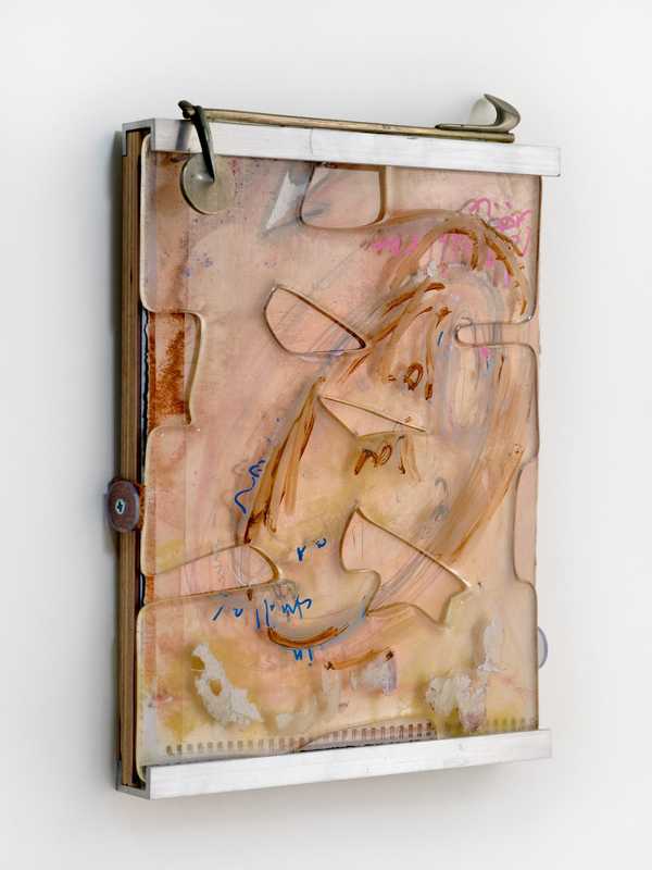 *Ojalá Piece,* 2024; printed photograph, marker and paint on plastic, fused window glass, oboe piece; 12x8.5x2 inches. Photography by Brica Wilcox.  Glass with help from Second Best Studio, LA. Framing thanks to Paradise Framing, LA. Oboe Piece from FB.